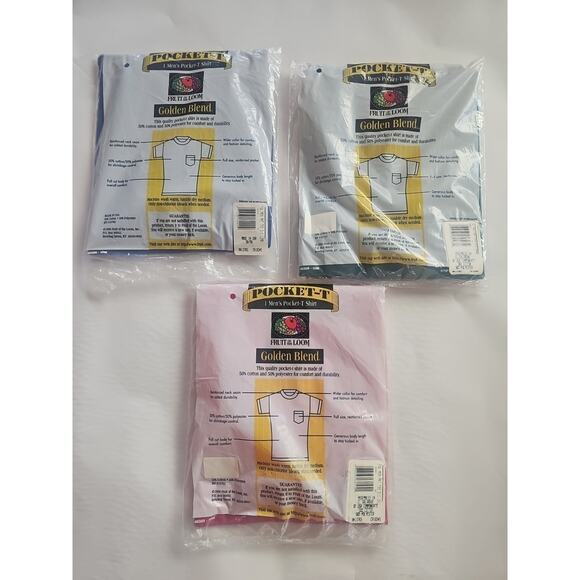 3 Vintage Fruit Of The Loom Pocket T Shirt 1996 Golden Blend Size M 50/50 USA - Picture 5 of 11